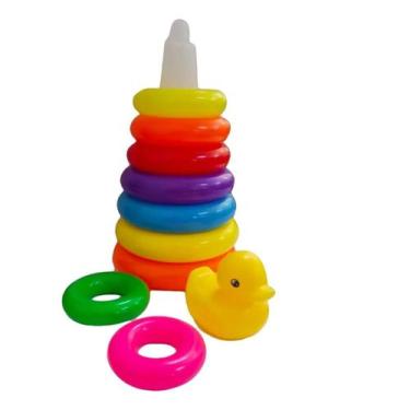 Imagem de Brinquedo piramide de argolas patinho 30cm 10pc 1015301 - ESM