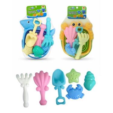 Imagem de Balde de Praia Dobrável Bichos Frutas Infantil 6 Peças - DM Toys, Bich