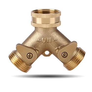 Imagem de Divisor de mangueira bidirecional com válvula de desligamento, conector de torneira de tubo de mangueira de latão para irrigação de jardim de gramado. (Rosca 3/4")