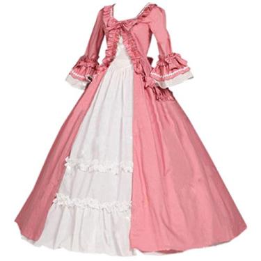 Imagem de CountryWomen Vestido de dama de honra renascentista gótica vestido de baile traje de teatro (feito sob encomenda: medidas (busto, cintura, quadris, altura), rosa)
