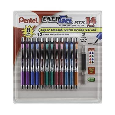 Imagem de Caneta de gel líquido retrátil Pentel EnerGel RTX, linha média, 0,7 mm, Assorted w Refills, 12 Pack w Refills