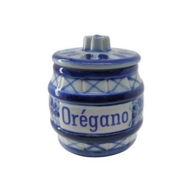 Imagem de Pote Porta Tempero Orégano 100 Ml Em Porcelana Azul E Branca - Porcela