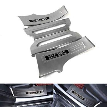 Imagem de 4 peças serve para Range Rover Velar 2017 2018 2019 2020 2021 aço inoxidável interior prata peitoril da porta placa de desgaste guarnições protetoras