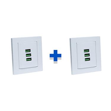 Imagem de Kit 2 Espelhos de Tomadas Duplo Reto com 3 Usb 5.2A COR:BRANCO