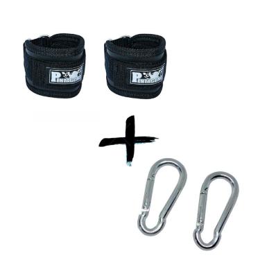 Imagem de Par Tornozeleira Puxador Cross Over Glúteo + Mosquetão Cor:Preto