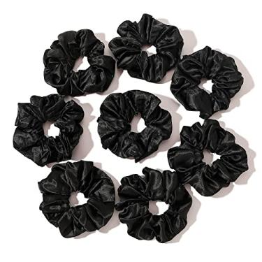 Imagem de Scrunchies elásticos elásticos de cabelo de cetim macios do que seda, suporte de rabo de cavalo, pacote com acessórios de cabelo neutros para mulheres e meninas (8 peças)