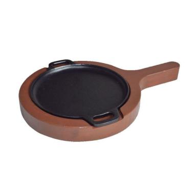 Imagem de Chapa Petisco De Ferro Redonda Com Suporte De Madeira 20Cm