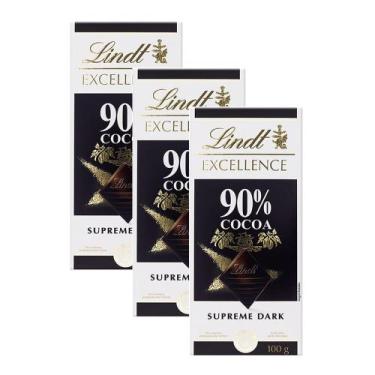 Imagem de Chocolate Lindt Excellence 90% Cocoa Supreme Dark 100G  Kit Com Três U