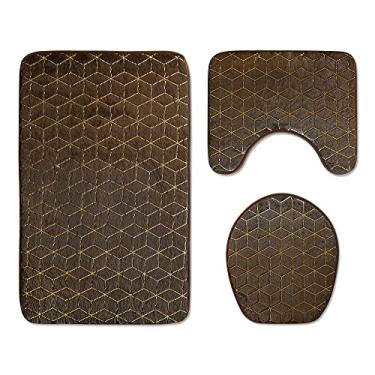 Imagem de SHENGANG Conjunto de tapete de banho macio antiderrapante de paralelepípedos tapete de banheiro absorvente tapetes de banho tampa do vaso sanitário, 10,80X50cm
