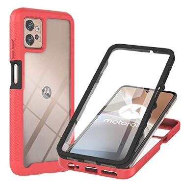 Imagem de Niuuro Capa para Motorola Moto G32 com protetor de tela integrado, capa de telefone à prova de choque de proteção total 360° com capa traseira de PC rígido + capa antiderrapante de silicone TPU macio - vermelha