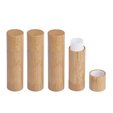 Imagem de Tubos de Bálsamo Labial de Bambu Natural, 5,5 g Vazio Recarregável DIY Estojo Desodorante Suporte de Tubo de Batom Cosmético Recipientes de Brilho Labial com Interior de Plástico PP Branco, Sem BPA Pacote com 4, 4 Count (Pack of 1)