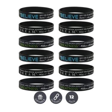 Imagem de (Pacote com 12) Pulseiras de citação motivacional – Acredite, Sonho, Grandeza Pulseiras de borracha de silicone – Lote de de presentes em massa para adultos homens e mulheres adolescentes