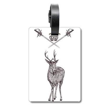 Imagem de Alce Espada Coroa Animal Estilo Barroco Mala Etiqueta Bagagem Cartão Pendurado Etiqueta Scutcheon Etiqueta, Multicolorido.