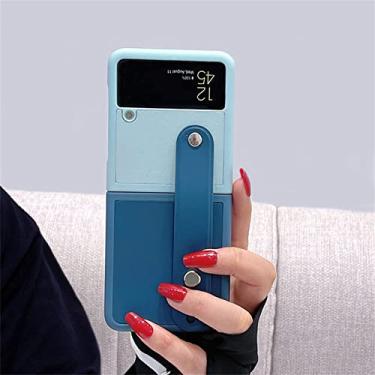 Imagem de Estojo de cor contrastante com suporte de pulseira de couro para Samsung Galaxy Z Flip 3 5G Z Flip3 Fli pZflip3 Zflip4 Capa, b, para Z Flip 4