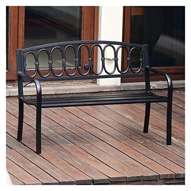 Imagem de KIZQYN Banco de jardim banco de cadeira de parque ao ar livre banco de ferro de jardim cadeira de lazer ao ar livre com encosto assento duplo com escultura oca, bancos ao ar livre de 2 cores (cor: cinza)