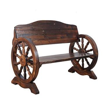 Imagem de KIZQYN Banco de jardim banco de lazer ao ar livre estilo pastoral banco de madeira processo de carbonização retrô banco de varanda em forma de roda cadeira dupla de madeira bancos ao ar livre (cor: 1)