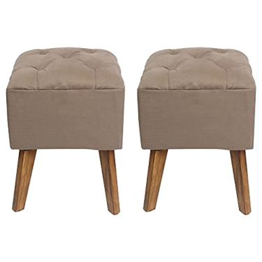 Imagem de Combo Kit com 2 Puff Carré capitonê veludo bege banqueta madeira envelhecida quadrado decorativo assento acolchoado confortável veludo penteadeira colorido sala quarto interior