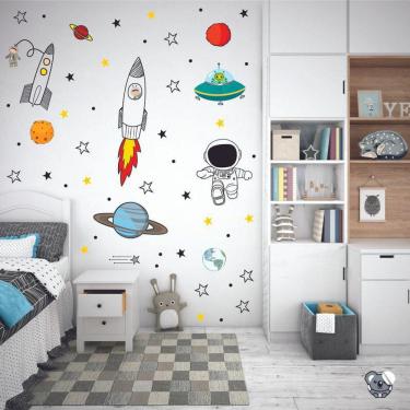 Imagem de Adesivo De Parede Infantil Astronauta Foguete Galaxia Ovnis