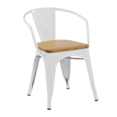 Imagem de Cadeira Iron Tolix Com Apoio De Braços E Assento De Madeira Rústica Cl