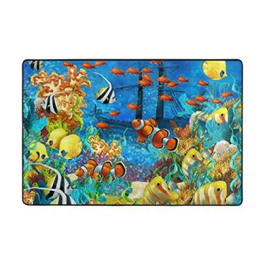 Imagem de ALAZA My Daily Sea Fish Tapete de área de navio coral 6 x 9 m, sala de estar, quarto, cozinha, tapete impresso em espuma leve