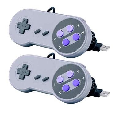 Imagem de 2 pacotes de controles USB para Super Nintendo NES SNES, controlador USB Famicom, joypad, gamepad para laptop, Windows, PC/MAC/Raspberry Pi