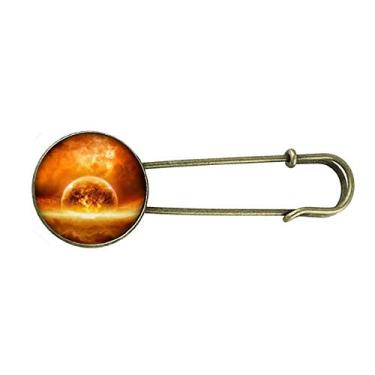 Imagem de Broche de metal retrô estilo planeta vermelho dourado com estampa de chamas