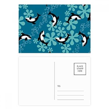 Imagem de Cartão postal de aniversário com estampa de baleias de golfinhos com ondas azuis