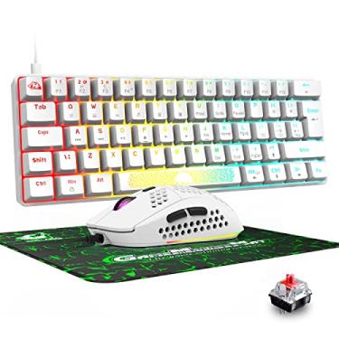 Imagem de Combo de teclado e mouse K65 Pro 60% para jogos, miniteclado mecânico RGB retroiluminado e mouse óptico ultraleve, mouse pad linear vermelho antifantasma para Xbox, PS4, PC, laptop (branco)