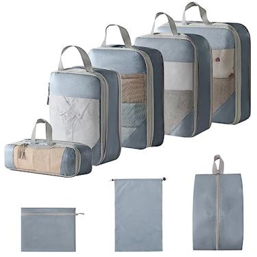 Imagem de NEARAY Conjunto de caixas de armazenamento Sacos de armazenamento 8 peças Organizador de bagagem para roupas portáteis Organizador de sapatos, pulseira de mosquito (Cinza)