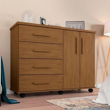 Imagem de Cômoda Geval Encanto Com 04 Gavetas 02 Portas E Rodízios - Amêndoa - Cor: Marrom