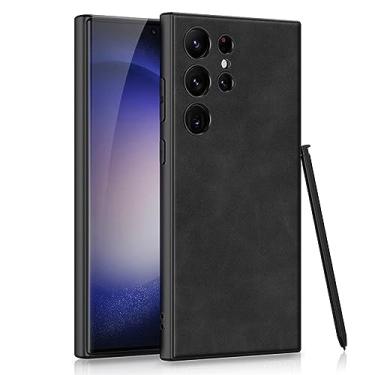 Imagem de LXURY Capa de couro para Samsung Galaxy S23 Ultra/S23 Plus/S23, capa de TPU macia para negócios com caneta Stylus suporte carregamento sem fio capa antiarranhões, preta, S23 Ultra de 6,8 polegadas