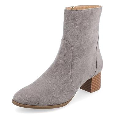 Imagem de Journee Collection Botas femininas Tru Comfort Foam de largura média e larga Hayven com salto bloco empilhado bico amêndoa, Cinza largo, 10 Wide