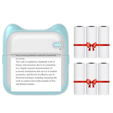 Imagem de Impressora portátil de bolso Impressora térmica BT sem fio Suporte para operação simples Notas fotográficas Erros Impressão de memorando de texto Azul Vem com 6 rolos de papel sensível ao calor