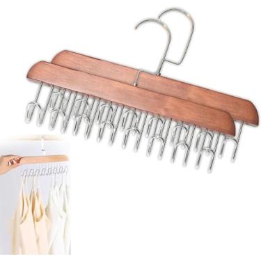 Imagem de Cabide de cinto de madeira para armário com 8 ganchos, organizador de armário multifuncional, cabides para casacos, roupa íntima, cinto, gravata, bolsa, roupas/1005 (Size : Dark Wood 2pcs)