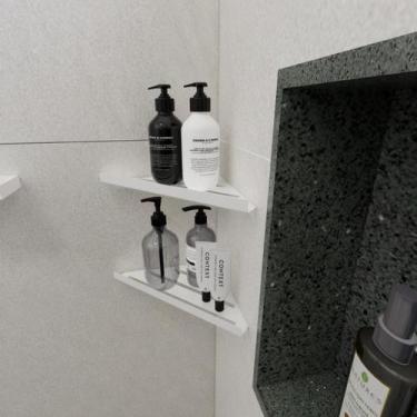 Imagem de Porta Shampoo Sabonete Suporte Canto Parede Banheiro Branco - Belo Lar