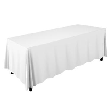 Imagem de Lann's Linens - Toalha de mesa premium de 228 cm x 335 cm para casamento/banquete/restaurante - Toalha de mesa retangular de tecido de poliéster - Branca
