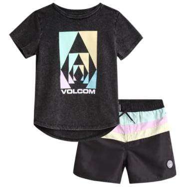 Imagem de Volcom Conjunto de roupa de banho para meninos – 2 peças camiseta de manga curta e calção de banho – conjunto de roupa de banho para meninos (2 a 7), Preto desbotado, 5
