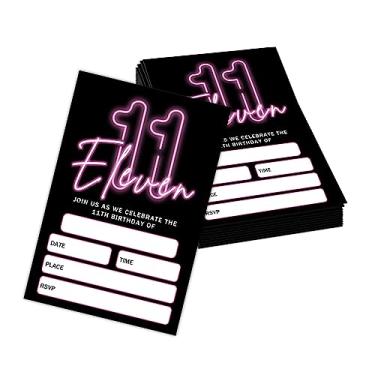 Imagem de Utaqer 10 x 15 cm, cartões de convite para festa de 11 anos com envelopes, conjunto de 20, suprimentos de festa de onze anos neon rosa para meninos, meninas, crianças ou adolescentes convite de