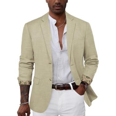 Imagem de GRACE KARIN Blazer masculino casual casaco esportivo leve com 2 botões, Caqui, P