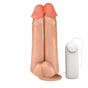 Imagem de Pênis Realístico Flexível Duplo Amigos com Vibrador e Ventosa 18 x 6cm Bege