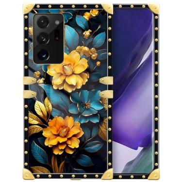 Imagem de Yuning419 Capa compatível com Samsung Galaxy Note 20 Ultra, Golden Flowers Note 20 Ultra Capas para meninas, capa de policarbonato rígido de proteção à prova de choque quadrada de luxo para Galaxy