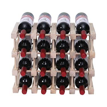 Imagem de guilai Armário de madeira empilhável modular pequeno rack de vinho, independente para piso prateleira de garrafa de vinho de madeira (16 garrafas)