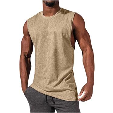 Imagem de Colete masculino esportivo esportivo de praia sem mangas para homens gola redonda havaiana camiseta regata outono verão 2024, I-812 cáqui, XXG