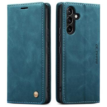 Imagem de QLTYPRI Capa para Samsung Galaxy A54 5G Vintage PU Leather Wallet Case TPU Bumper Card Slots Hands-Free Kickstand Fecho Magnético À Prova de Choque Flip Folio Capa para Samsung Galaxy A54 5G - Azul