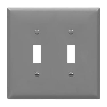 Imagem de ENERLITES Placa de parede com interruptor de luz dupla, placa de interruptor, tamanho médio de 2 entradas 12,4 cm x 12,5 cm, termoplástico de policarbonato inquebrável, certificação UL, 8812M-GY, cinza