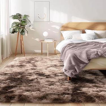 Imagem de Awaytail Tapete felpudo 12 x 18 cm - Tapete felpudo fofo para quarto de crianças e meninas - Tapete de cabeceira peludo de pelúcia macio - marrom tingido