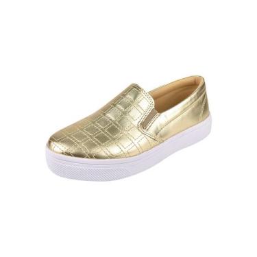 Imagem de Tênis Casual Rosa Chic Calçados Feminino Calce Fácil Bordado Dourado, 