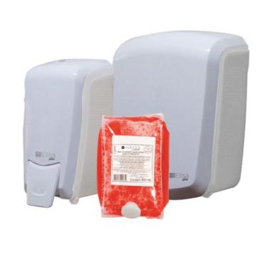 Imagem de Kit Dispenser Interfolha Branco/Cristal + Saboneteira Refil Branco/Cri