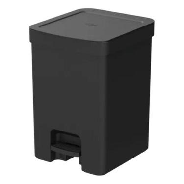 Imagem de LIxeira Pedal Preta Cesto De Lixo Banheiro Cozinha 12L Chumbo Chão Tam