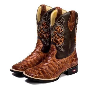 Imagem de Bota Texana Masculina Couro Escamada Cano Alto Bordada Moda - Campero,
